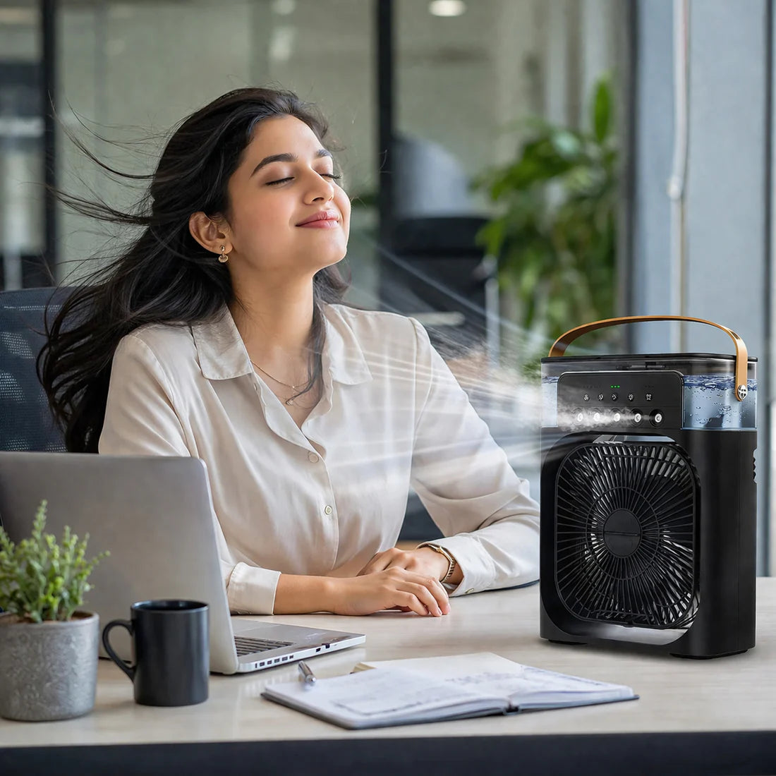 Portable Air Cooler Fan with Mist – USB Rechargeable Personal Cooling Device