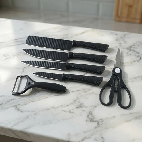 Ossica™ 6-in-1 Premium Kitchen Knife Set – Stainless Steel Knives with Scissors & Peeler